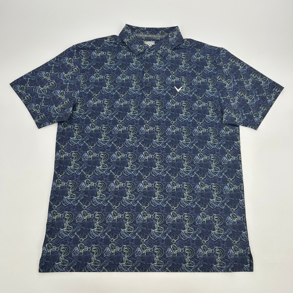 Callaway Golf Polo Shirt Men's M Blue‎ Cocktail Print Opti-Dri Short Sleeve NEW